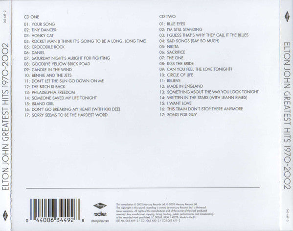 Elton John : Greatest Hits 1970-2002 (2xCD, Comp)