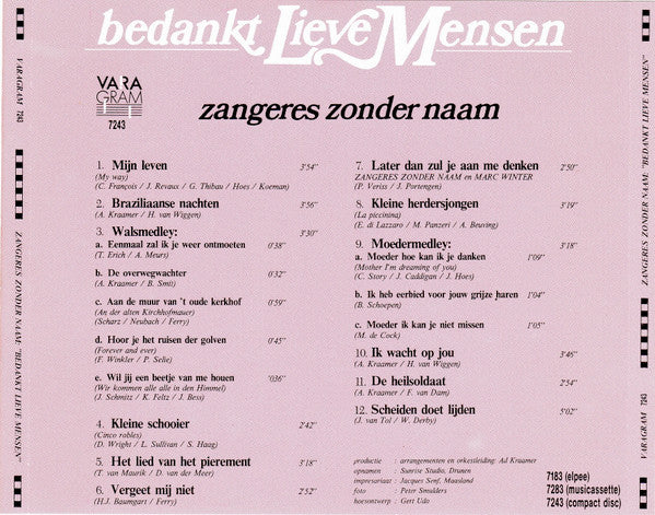 Zangeres Zonder Naam : Bedankt Lieve Mensen (CD, Album)