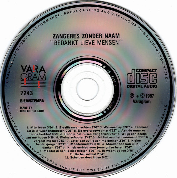 Zangeres Zonder Naam : Bedankt Lieve Mensen (CD, Album)