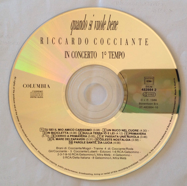 Riccardo Cocciante : In Concerto 1°Tempo Quando Si Vuole Bene (CD, Album, RE, Nic)