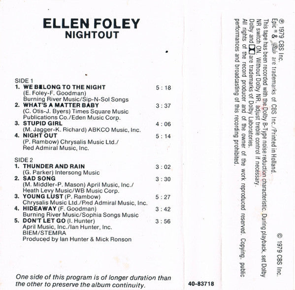 Ellen Foley : Nightout (Cass, Album)