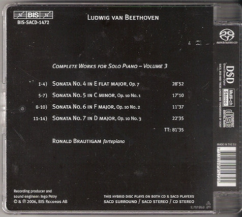 Ludwig van Beethoven - Ronald Brautigam : Complete Works For Solo Piano, Volume 3 - Die Verliebte - Sonatas Op. 7; Op.10 Nos. 1-3 (SACD, Hybrid, Multichannel, Album)