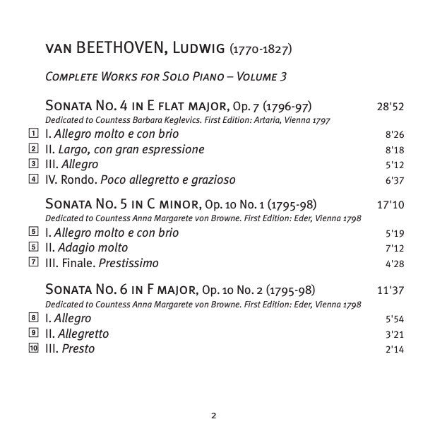 Ludwig van Beethoven - Ronald Brautigam : Complete Works For Solo Piano, Volume 3 - Die Verliebte - Sonatas Op. 7; Op.10 Nos. 1-3 (SACD, Hybrid, Multichannel, Album)