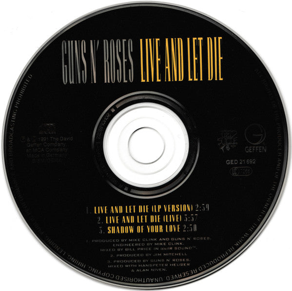 Guns N' Roses : Live And Let Die   (CD, Maxi, RP)