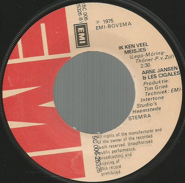 Arne Jansen & Les Cigales : De Zomer Is Voorbij / Ik Ken Veel Meisjes (7", Single)