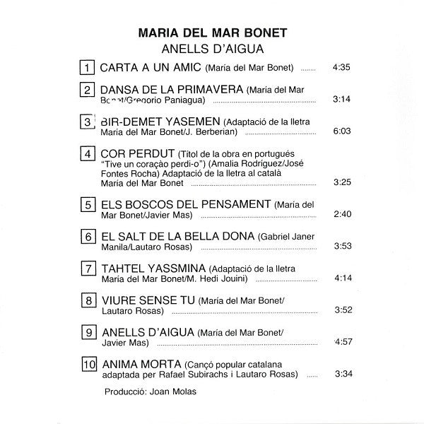 Maria del Mar Bonet : Anells D'aigua (CD, Album, RE)