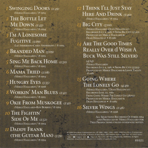 Merle Haggard : 16 Biggest Hits (HDCD, Comp)