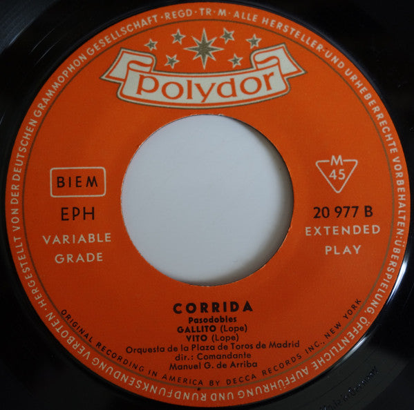 Orquesta De La Plaza De Toros De Madrid : Corrida Pasodobles (7", EP, Mono)