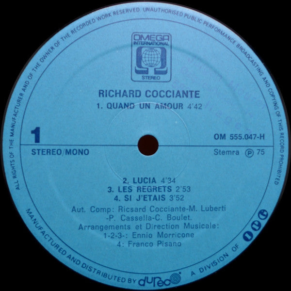 Riccardo Cocciante : "Quand Un Amour" (LP, Album)