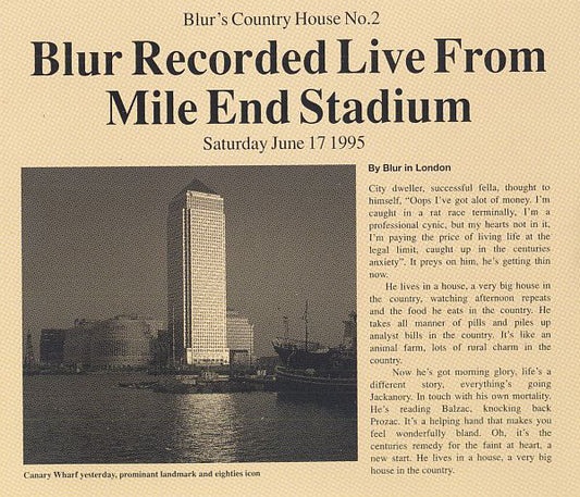 Blur : Blur's Country House No. 2 (Blur Recorded Live From Mile End Stadium, Saturday June 17 1995) (CD, Single, CD2)