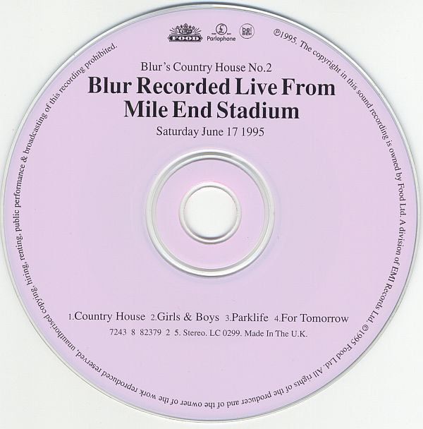Blur : Blur's Country House No. 2 (Blur Recorded Live From Mile End Stadium, Saturday June 17 1995) (CD, Single, CD2)