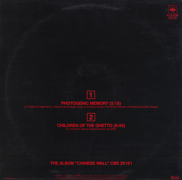 Philip Bailey : Photogenic Memory / Children Of The Ghetto (12", Maxi)