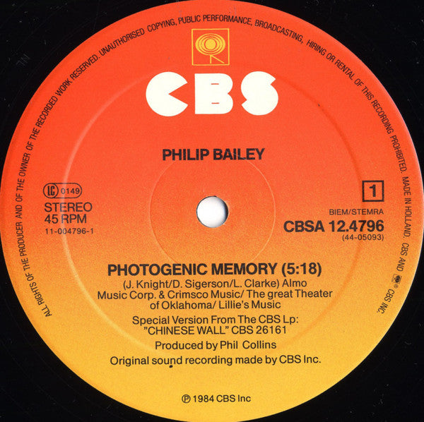 Philip Bailey : Photogenic Memory / Children Of The Ghetto (12", Maxi)