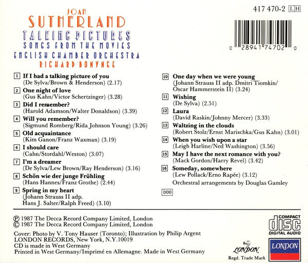 Joan Sutherland, English Chamber Orchestra & Richard Bonynge : Talking Pictures: Songs From The Movies (CD, Album)