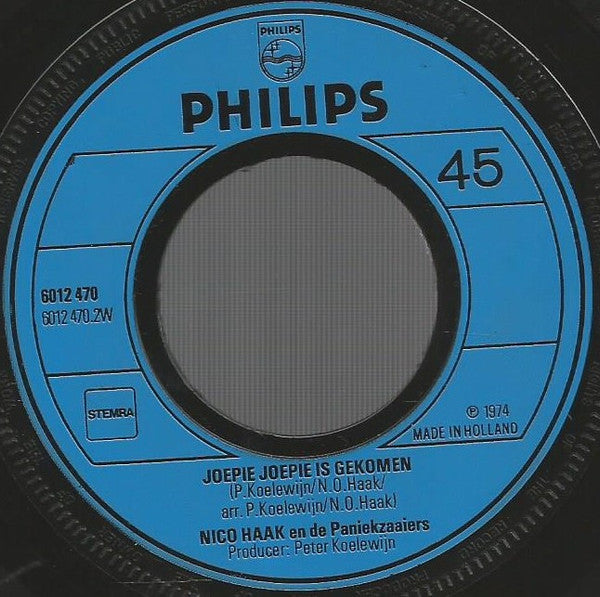 Nico Haak En De Paniekzaaiers : Sokkies Stoppen, Schoentjes Poetsen, Dasjes Goed En Kijk Goed Uit / Joepie Joepie Is Gekomen (7", Single)