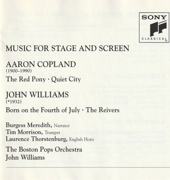Aaron Copland, John Williams (4), Boston Pops Orchestra : Music For Stage And Screen (CD, Album)