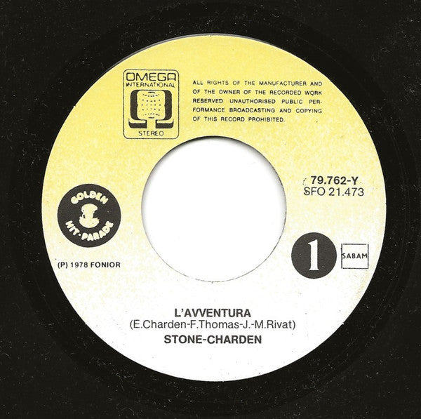 Stone Et Eric Charden : L'Avventura (7", Single, RE)