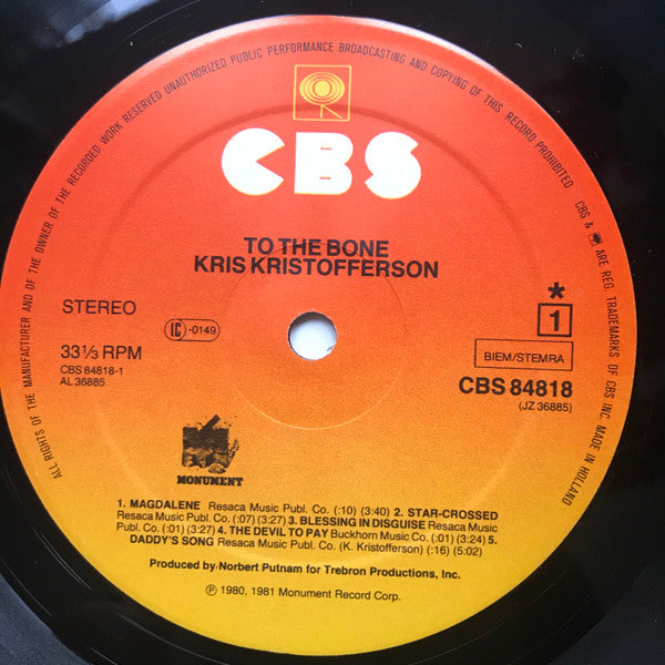 Kris Kristofferson : To The Bone (LP, Album)