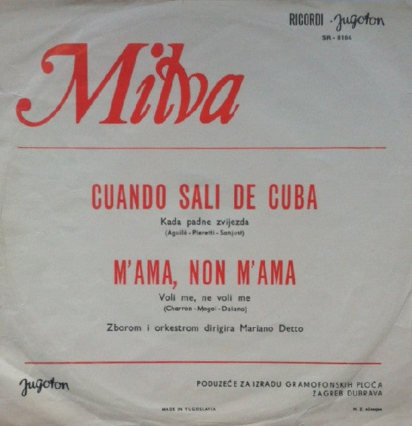 Milva : Cuando Sali De Cuba (Quando Una Stella Cade) (7")