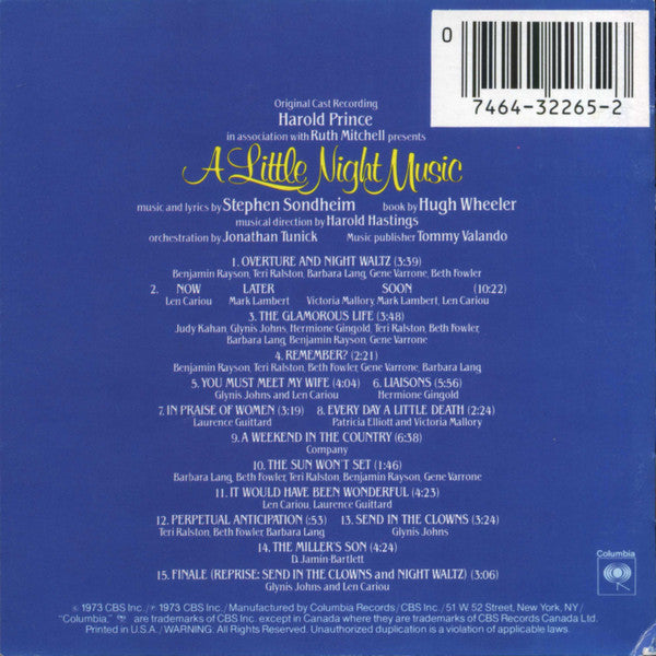 Stephen Sondheim, A Little Night Music Original Broadway Cast, Company : A Little Night Music (Original Cast Recording) (CD, Album, RE, RM)