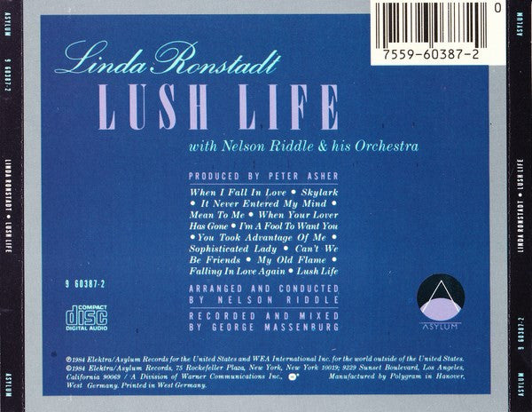 Linda Ronstadt With Nelson Riddle And His Orchestra : Lush Life (CD, Album, Tar)