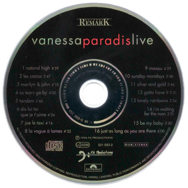 Vanessa Paradis : Live (CD, Album)