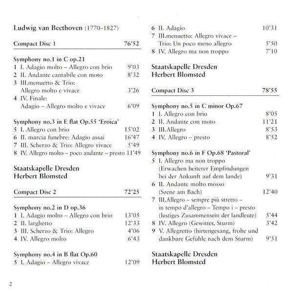 Ludwig van Beethoven, Herbert Blomstedt, Staatskapelle Dresden : IX Symphonies (5xCD, Comp, RE + Box)