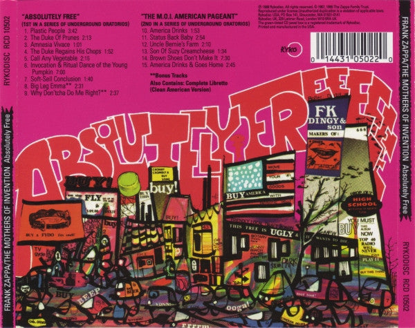 Frank Zappa / The Mothers : Absolutely Free (CD, Album, RE, RM, RP, Cin)