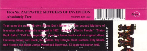 Frank Zappa / The Mothers : Absolutely Free (CD, Album, RE, RM, RP, Cin)