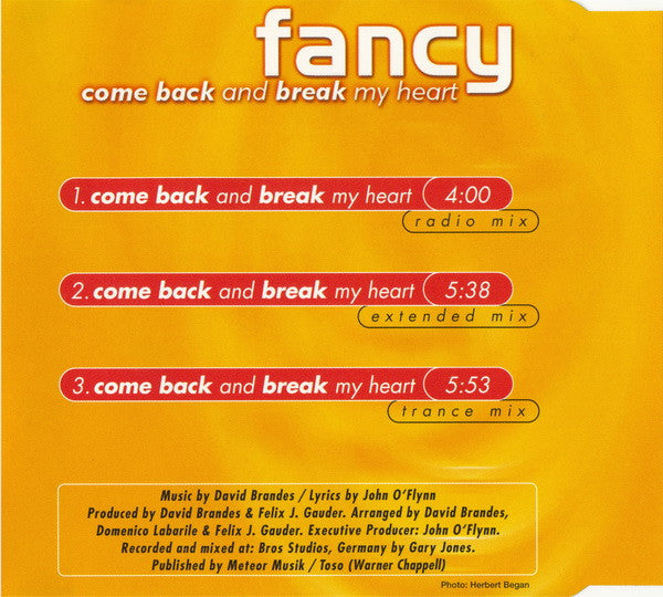 Fancy : Come Back And Break My Heart (CD, Maxi)