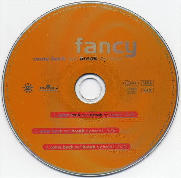 Fancy : Come Back And Break My Heart (CD, Maxi)