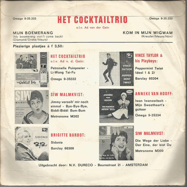 Cocktail Trio : Kom In Mijn Wigwam (7", Single)