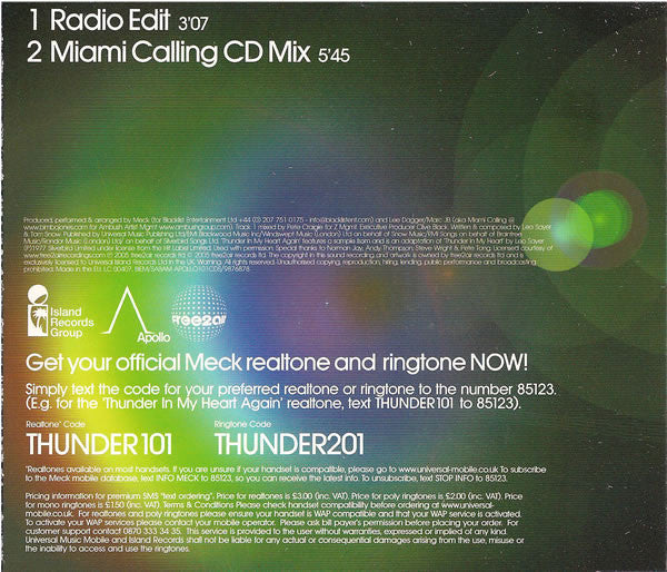 Meck (2) Feat. Leo Sayer : Thunder In My Heart Again (CD, Single)
