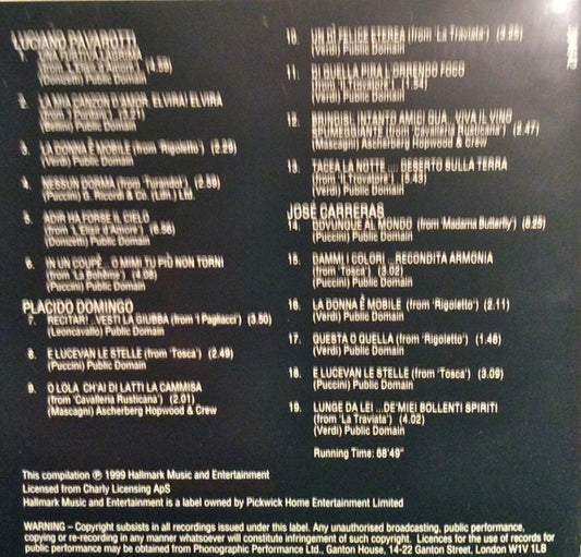 Luciano Pavarotti, Placido Domingo, José Carreras : Three Tenors Live (CD, Album)