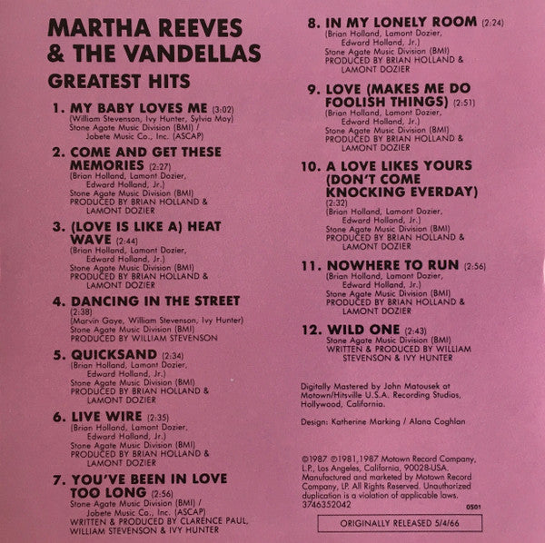 Martha Reeves & The Vandellas : Greatest Hits (CD, Comp)