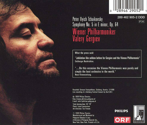 Pyotr Ilyich Tchaikovsky - Wiener Philharmoniker, Valery Gergiev : Symphony No. 5 (CD, Album, PMD)