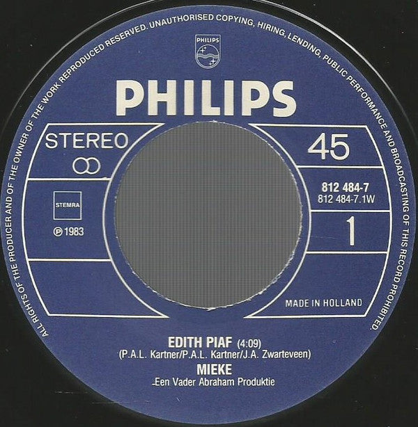 Mieke : Edith Piaf (7", Single)