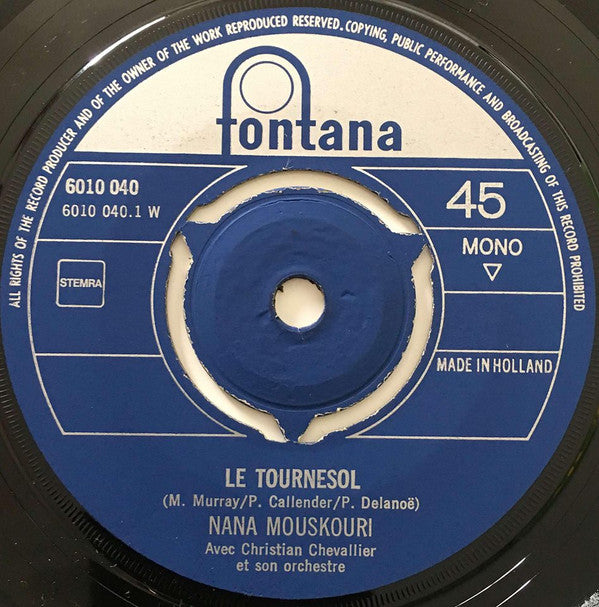 Nana Mouskouri : Le Tournesol / From Both Sides Now (7", Single, Mono)