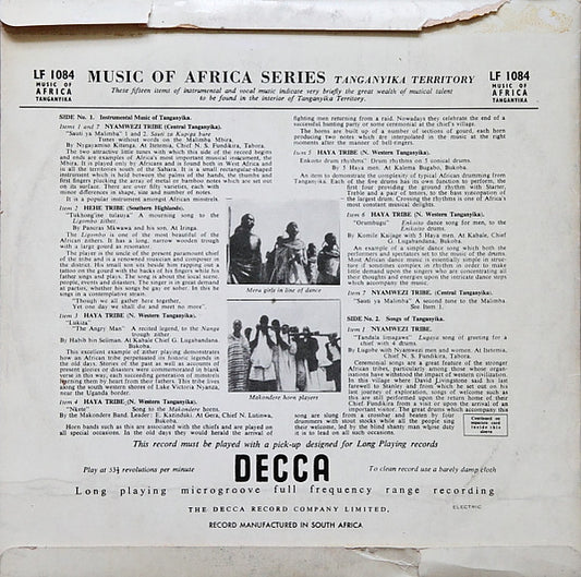 Various : Songs & Instrumental Music Of Tanganyika (10")