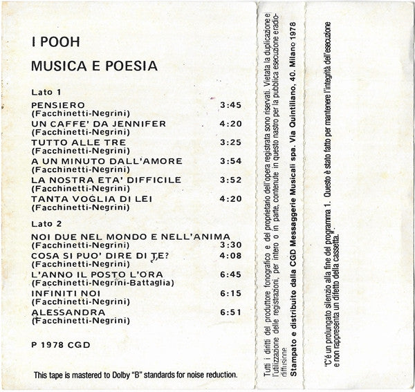Pooh : Musica E Poesia (Cass, Comp)