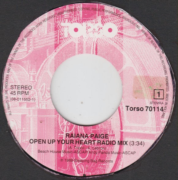 Raiana Paige : Open Up Your Heart (7", Single)