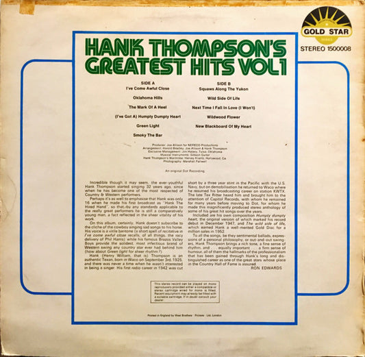 Hank Thompson : Hank Thompson’s Greatest Hits Vol 1 (LP, Album, Comp)
