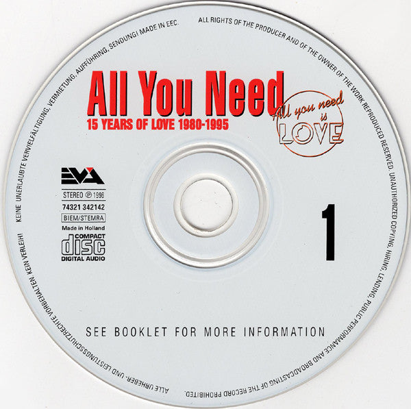 Various : All You Need Vol. 1 - 15 Years Of Love 1980 - 1995 (CD, Comp)