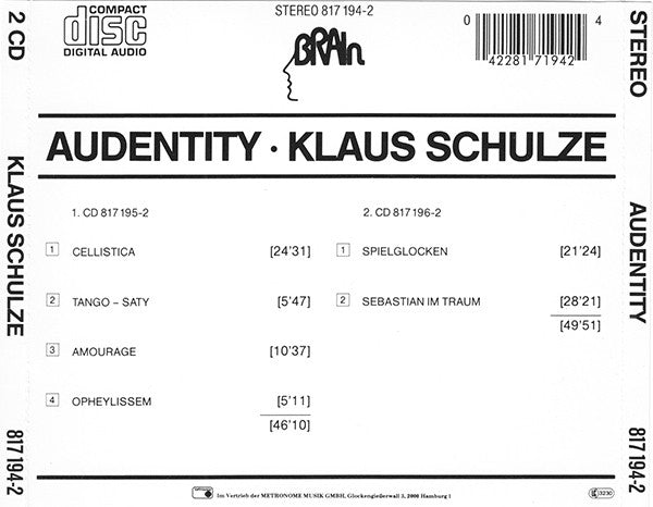 Klaus Schulze : Audentity (2xCD, Album, RP, Sil)
