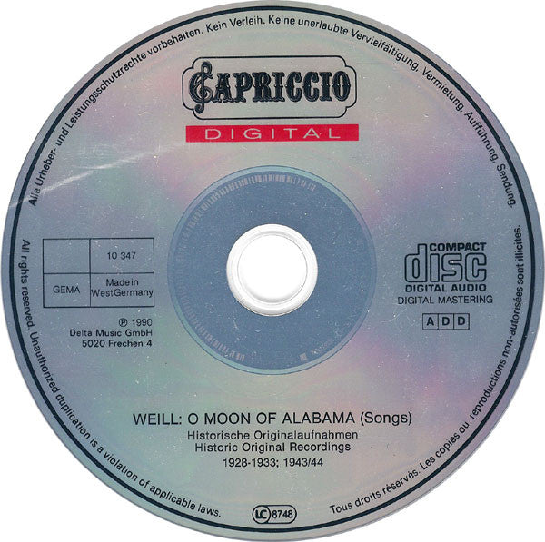 Kurt Weill : O Moon Of Alabama (CD, Comp)