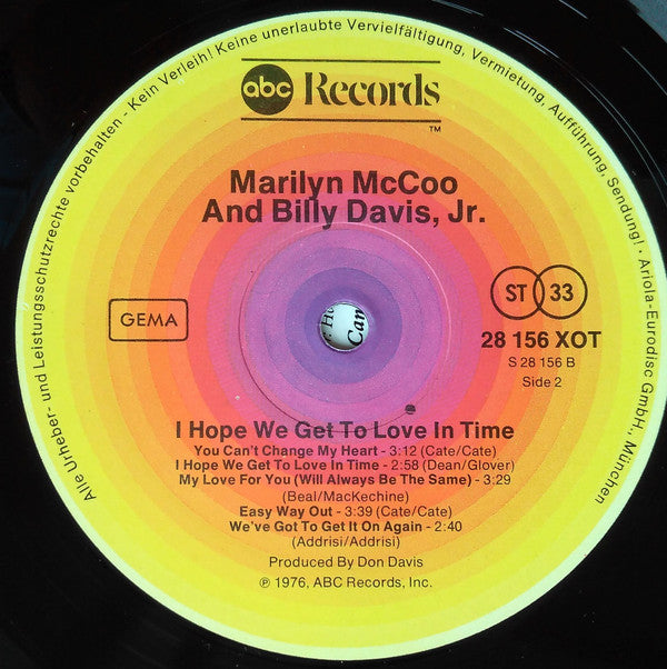 Marilyn McCoo & Billy Davis Jr. : I Hope We Get To Love In Time (LP, Album)