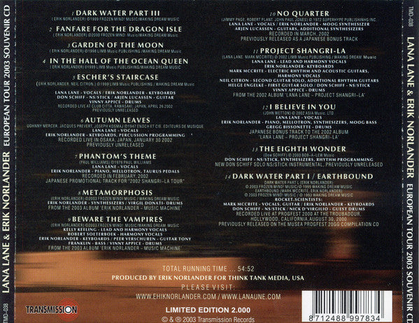 Lana Lane & Erik Norlander : European Tour 2003 Souvenir CD (CD, Album, Ltd)