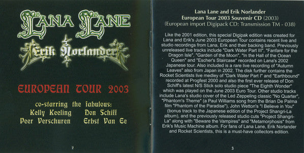 Lana Lane & Erik Norlander : European Tour 2003 Souvenir CD (CD, Album, Ltd)