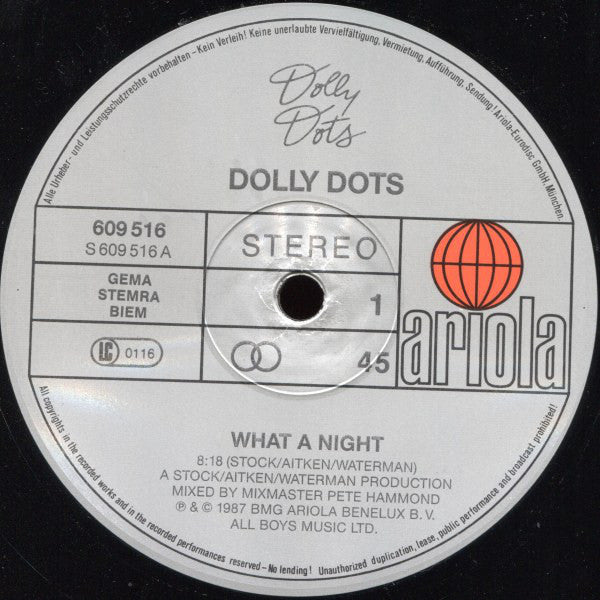 Dolly Dots : What A Night (12" Remix) (12", Single)