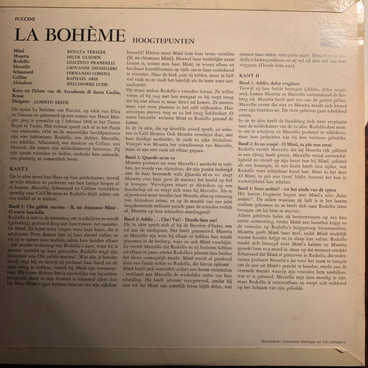 Giacomo Puccini - Renata Tebaldi / Giacinto Prandelli / Hilde Güden / Alberto Erede : La Bohème Hoogtepunten (LP, Album, Mono, Fli)